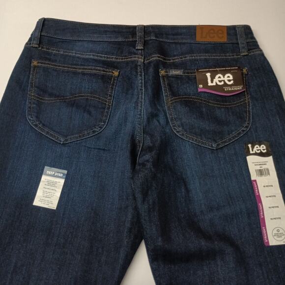 Lee Regular Fit Straight Leg Jeans Women's 16 Petite Blue Mid Rise Dark Wash - Picture 8 of 8